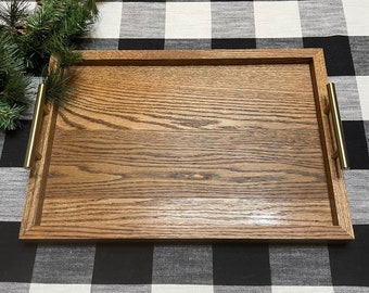 Oak Wood Serving Tray with Handles: Rectangle Charcuterie Board