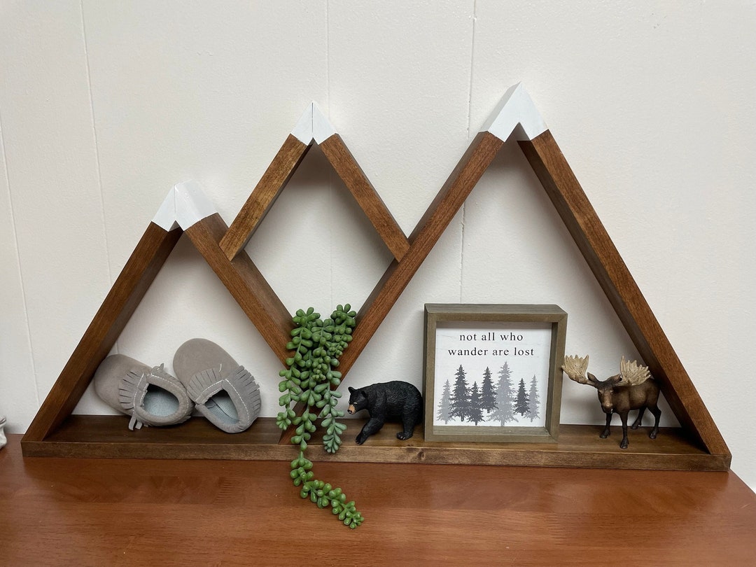 Wood Mountain Shelf 3 Peak Nursery Room Decor Floating Shelf Adventure