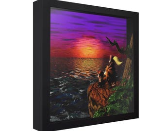 Caja de sombras de Donkey Kong Country 2: Final del atardecer, arte mural de videojuegos retro