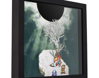 Caja de sombras de Chrono Trigger Death Peak: arte de pared retro hecho a mano