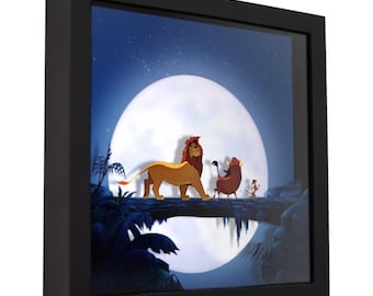 Caja de sombras del Rey León: Hakuna Matata 3D Arte de pared hecho a mano