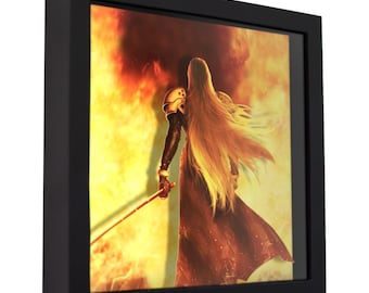 Caja de sombras 3D de Sephiroth de Final Fantasy VII: Arte de pared para gamers hecho a mano