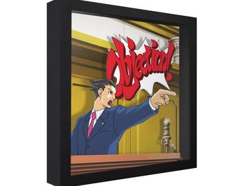 Caja de sombras 3D de Phoenix Wright Ace Attorney: Arte mural retro de videojuegos hecho a mano