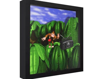 Caja de sombras 3D de Donkey Kong Country: Decoración retro para salas de videojuegos