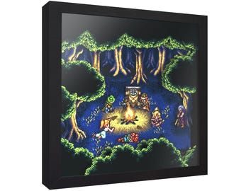 Caja de sombras de Chrono Trigger: El bosque de Fiona, arte mural de videojuegos hecho a mano