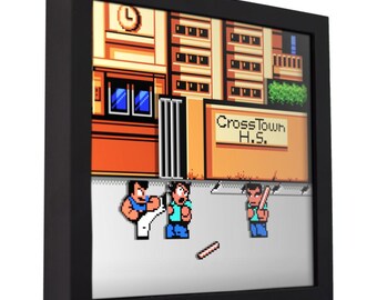 Caja de sombras 3D de River City Ransom: Arte mural de videojuegos retro