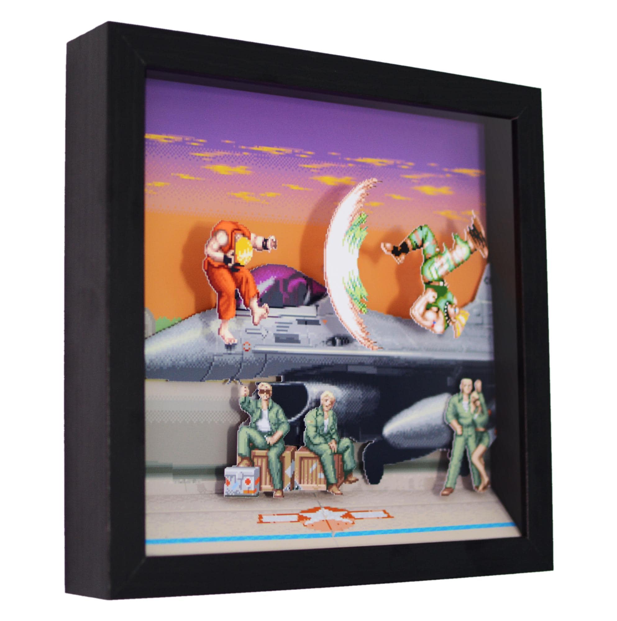 Handmade Super Street Fighter 2 Shadow Box: Guile Stage Gamer Wall Art