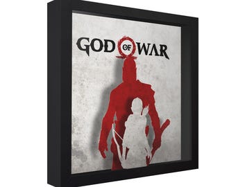 Caja de sombras 3D de God of War: Arte de pared para gamers hecho a mano