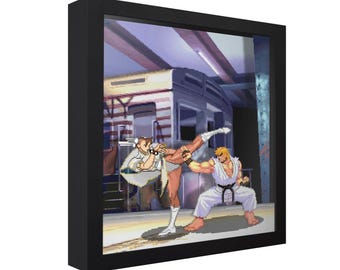 Caja de sombras de Street Fighter III: Evo Moment #37 - Arte mural para gamers hecho a mano