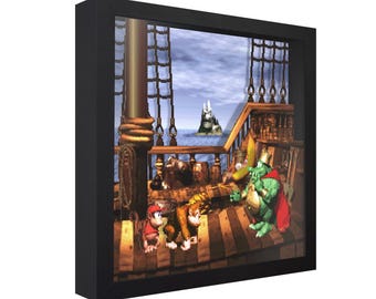 Caja de sombras 3D de Donkey Kong Country: Batalla del Rey K. Rool, Arte mural de videojuegos retro