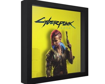 Caja de sombras 3D de Cyberpunk 2077 (versión femenina) - Arte mural para videojuegos hecho a mano