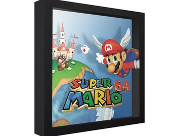 Caja de sombras de Super Mario 64: Arte mural 3D para videojuegos hecho a mano