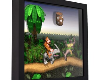 Caja de sombras de Donkey Kong Country: Aventuras en la jungla, arte retro de videojuegos en 3D