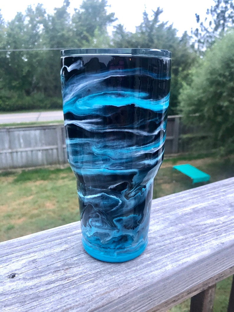 Blue alcohol ink tumbler Etsy