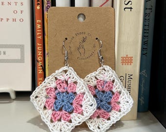 Crochet Pride Granny Square Earrings- Choose Your Pride Flag Color