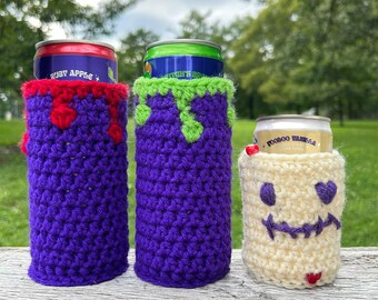 Crochet Halloween Can Cozy for Witch's Brew, Ruby Apple, Voodoo Vanilla Holder Gift Set
