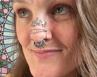 Flower Cluster Steel Nose Cuff Non-Piercing Body Jewelry | Cyberpunk Anti-Surveillance Style