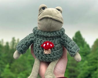 Crochet Moss Green Mushroom Sweater Outfit for Fergus Jellycat London Stuffed Animal | Made to Order | Small or Large Fergus Sweater