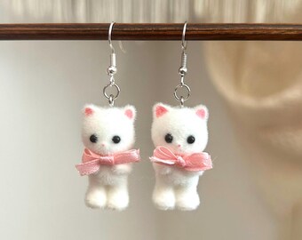 Tiny Woodland Cat Critter Earrings