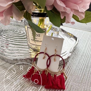 Handcrafted Boho Tassel Earrings – Red & Gold Statement Jewelry for Every Occasion, Unique Gift, Mother&#39;s day gift