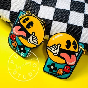 Hand Painted Pac-Man Inspired Earrings – Unique Design, Shrink Plastic Jewelry, Retro 80s Style, Fun Statement Accessory