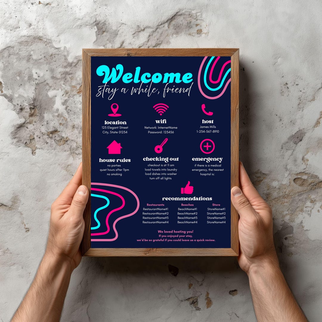 Retro Funky Welcome Sign, Electric Neon Short Term Rental Template ...