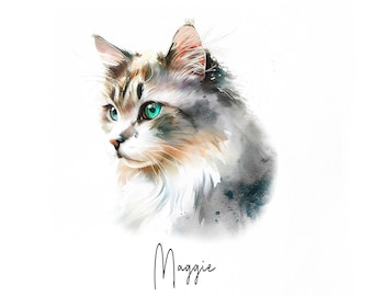 Custom cat portrait, Cat painting, Custom cat painting, Cat portrait, Cat loss gift, Watercolor cat, Pet portrait, Cat custom, Mothers gift