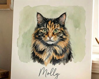Custom Watercolor Cat Portrait: Original Pet Memorial Art