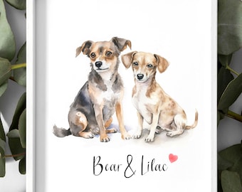 Custom Watercolor Pet Portrait: Hand-Painted Dog Memorial Gift
