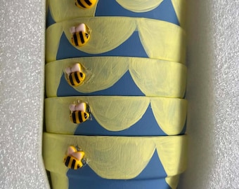 Winnie the Pooh Bue Terracotta Hunny Pots Centerpieces , Hunny Pot Party Favors Baby Showers , Birthdays , Bee Party Centerpieces