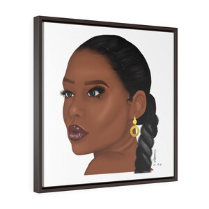 Afro Woman With Ponytail Square Framed Premium Gallery Wrap Canvas