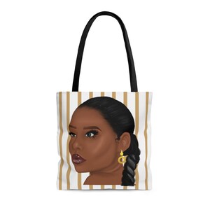 Tote Bag- Afro Woman Illustration-Book Bag- Reusable Grocery Bag- Fashionable Tote Bag- Black Woman Fashion Illustration