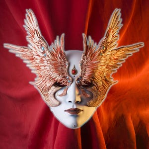 Angel Mask seraphim wings halo halloween headpiece fantasy goddess blind bridal wedding woman masquerade feathers white bloody cosplay