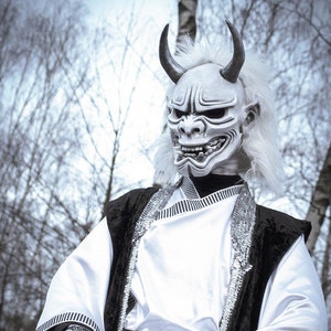 Japanese Emperor clothing anime Oni Demon Mask full white Suit Costume Demon Hannah Samurai cosplay outfit image 1