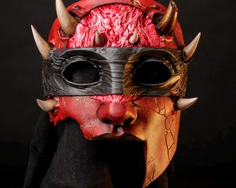 Demon Mask bespoke custom Halloween Greek Lucifer Satanic God Devil creepy Horns Horned sculpture Krampus Red masquerade Carnival men Ritual