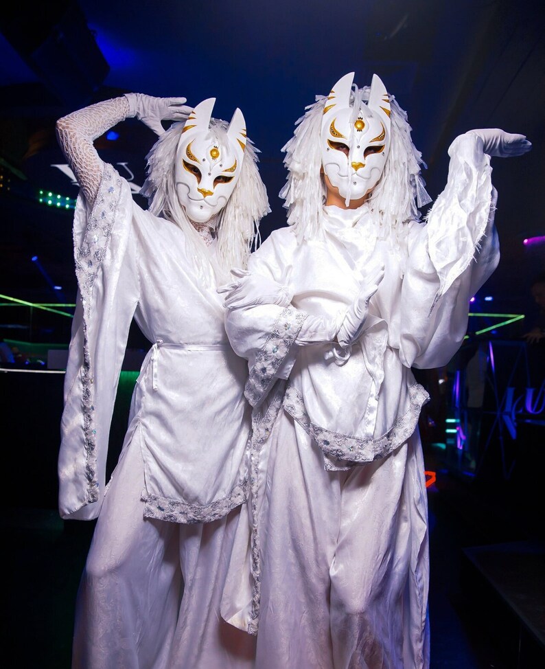 Japanese Cat Halloween Costume Kimono Mask Woman Masquerade Etsy