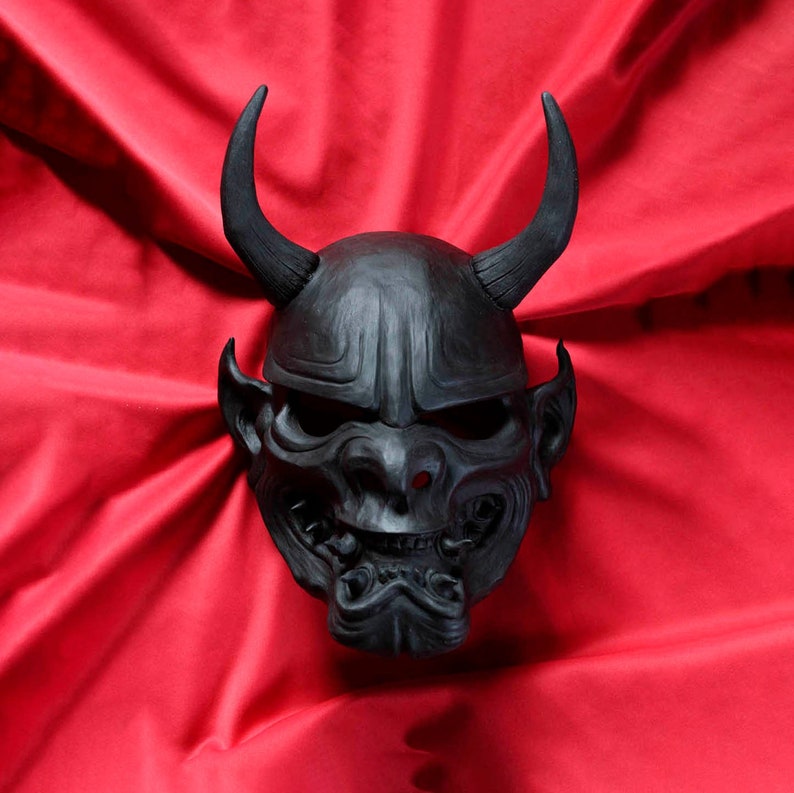 Black Oni Full Face Mask Japanese Demon Hannya Cosplay Samurai Etsy