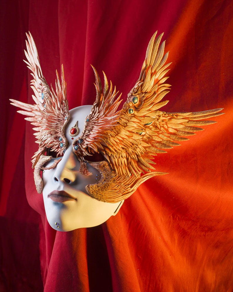 Angel Mask With Wings – Seraphim Feather Headpiece, Masquerade ...