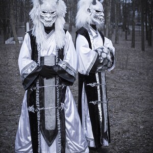 Japanese Emperor clothing anime Oni Demon Mask full white Suit Costume Demon Hannah Samurai cosplay outfit image 2