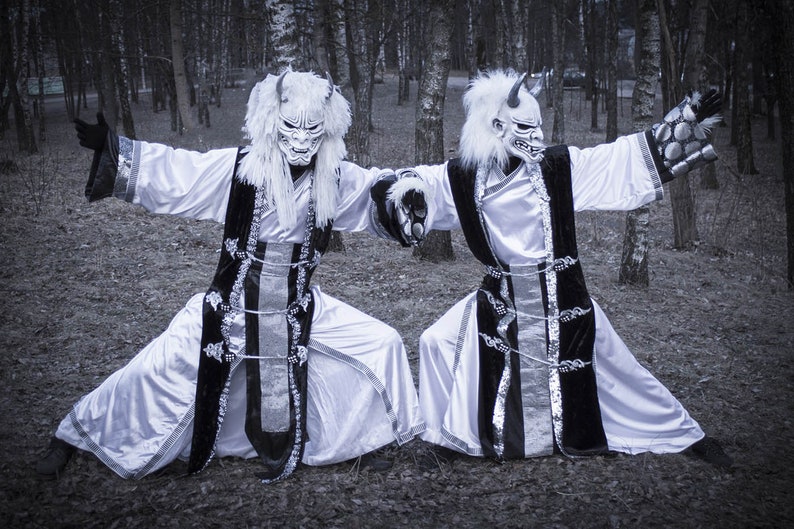 Japanese Emperor clothing anime Oni Demon Mask full white Suit Costume Demon Hannah Samurai cosplay outfit image 3