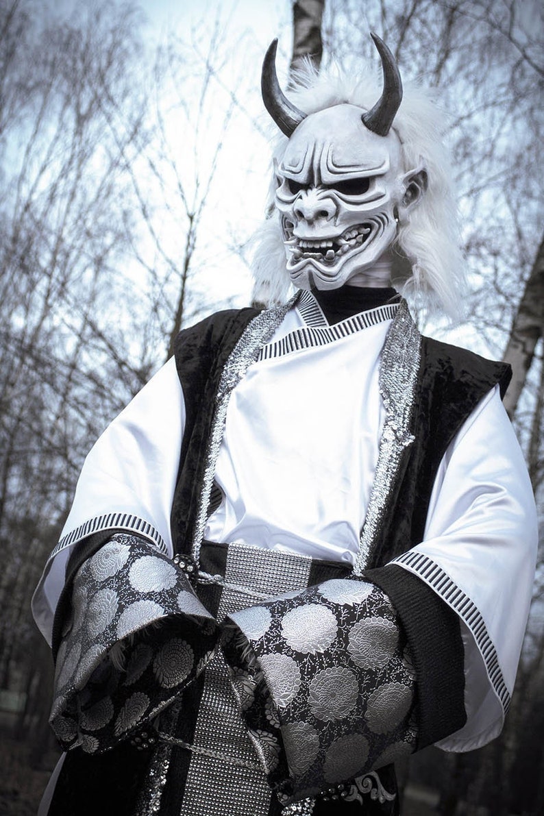 Japanese Emperor clothing anime Oni Demon Mask full white Suit Costume Demon Hannah Samurai cosplay outfit image 1