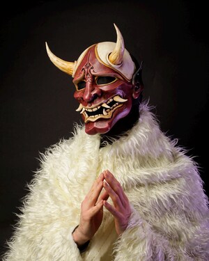 Masque Japonais Démon Prajna - Demi-masque En Résine Pour Cosplay, Halloween, Fêtes - Réglable, Taille Unique