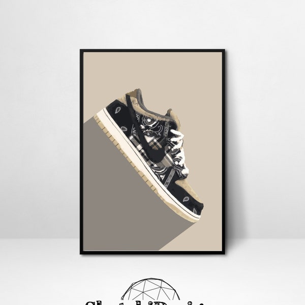 Nike SB Dunk Low Travis Scott illustration Art, Hypebeast Sneaker Poster for Wall Decor