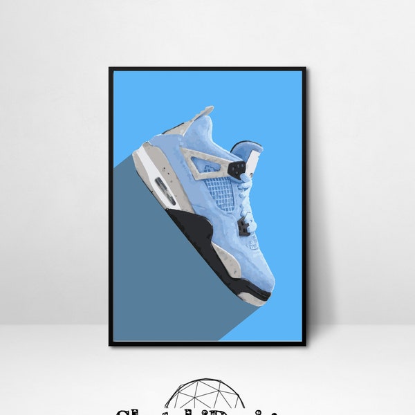 Air Jordan 4, Uni Blau Retro4, Sneaker Wandkunst, Raumdekor
