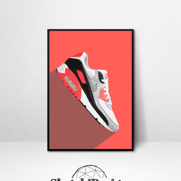 Air max 90 Nike shoes, Inafared, Sneaker Wall Art, Trainer, Poster
