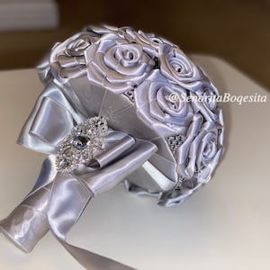 Ramo de broche, ramo de boda de cristal plateado, ramo de broche, ramo de cristal, flores de boda, ramo de plata, boda brillante, novia