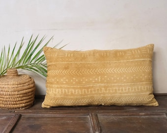 African Mud Cloth Cushion Cover| Pale honey yellow | Mali Vintage Fabric | Lumbar Pillow | Throw pillow Case | Decorative | Bogolanfini