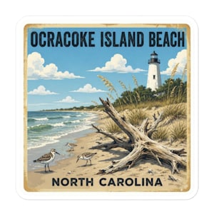 Ocracoke Island North Carolina Beach Glossy Sticker Outer Banks Coastal Decal Art