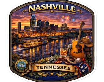 Nashville-Reiseaufkleber, ästhetischer Tennessee-Stadtbild-Aufkleber für Laptop & Wasserflasche, Retro-Stadtkunst