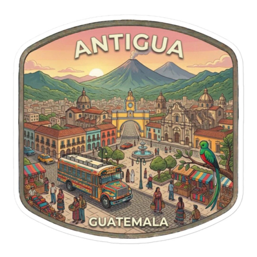 Antigua Travel Sticker Guatemala Vinyl Glossy Decal for Laptop Luggage ...
